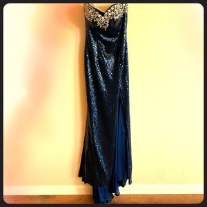Navy sequin evening gown